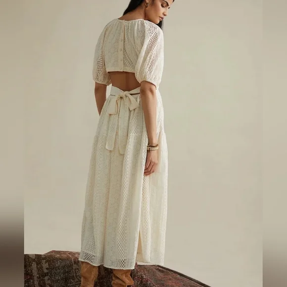 Anthropologie Verb Pallavi Singhee Agneza eyelet lace open tie-back midi dress - Picture 2 of 8